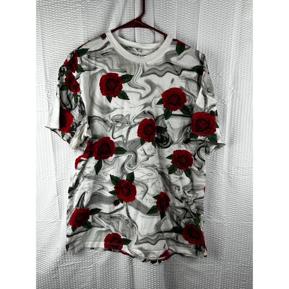 Knickerbocker Vintage Design T-Shirt XL White Gray‎ Rose Floral Graphic